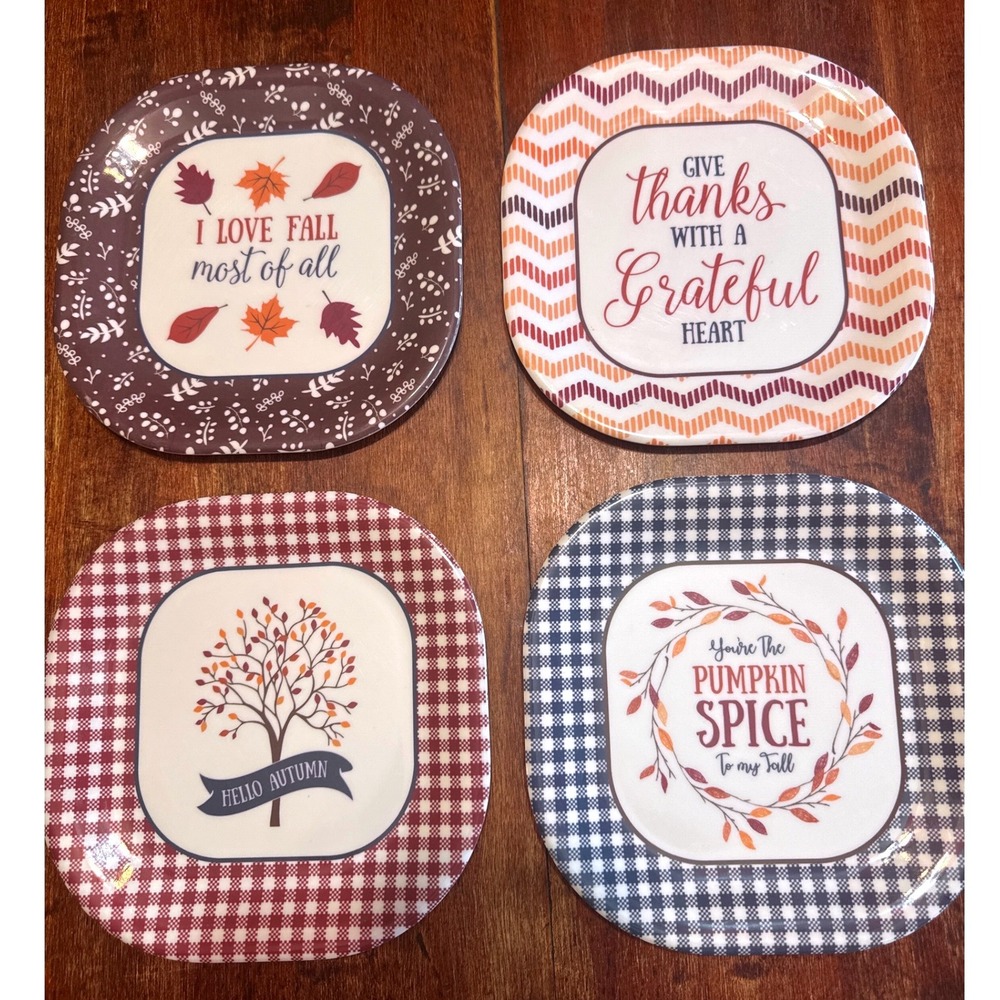 Unbranded Fall Melamine Plates Set of 4 Multicolor 8" Thanksgiving Decor